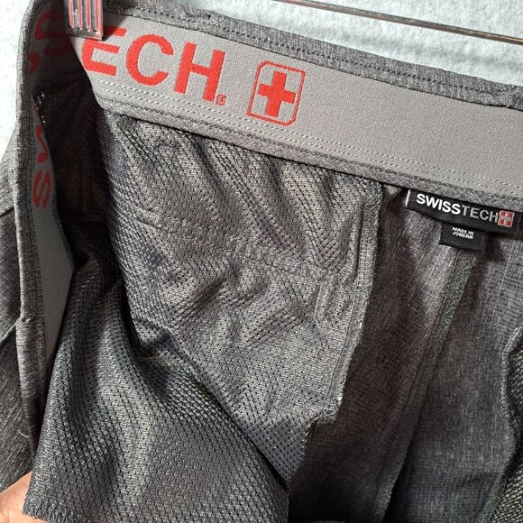 SwissTech Mens 42 Shorts Flat Front Gray Poly Elastic Waistband Pockets Stretch - Picture 6 of 15